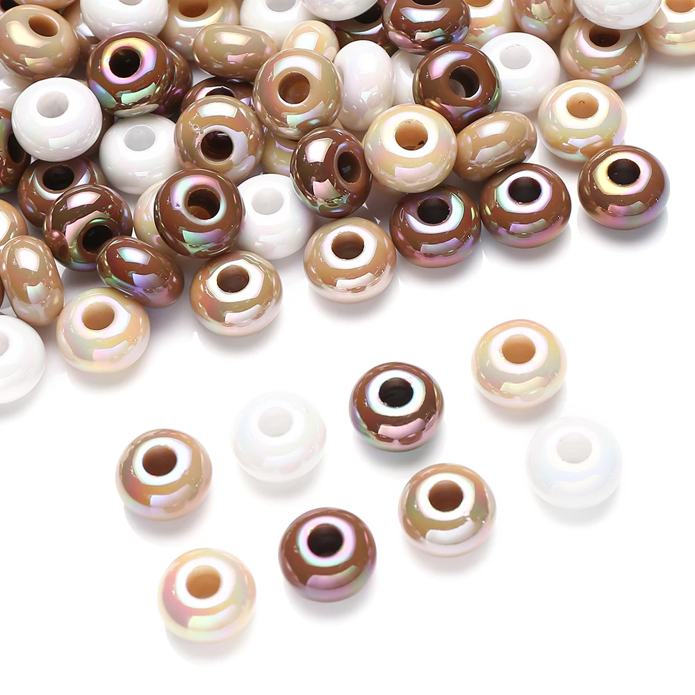 20Pcs 15mm Acrylic Jewelry Beads White Round Big Hole Spacer Loose Beads For DIY Handicrafts Necklace Bracelet Earrings Making