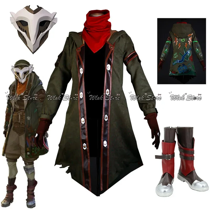 Jogo ekko arcano cosplay traje o menino que quebrou tempo ekko cosplay terno halloween carnaval festa uniformes sapato máscara adereços