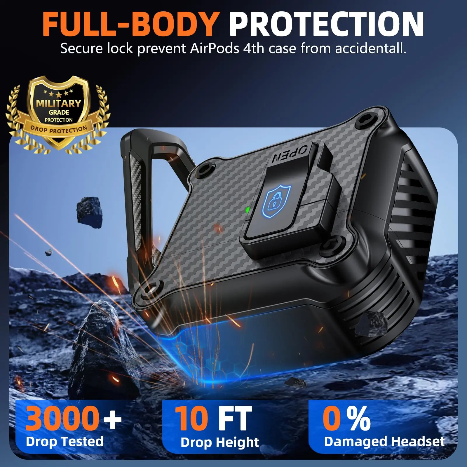 Protector para Airpods 4 2024, funda para auriculares inalámbricos con Bluetooth, interruptor a presión automático, carcasa de bloqueo seguro para nueva funda Airpods 4 ANC