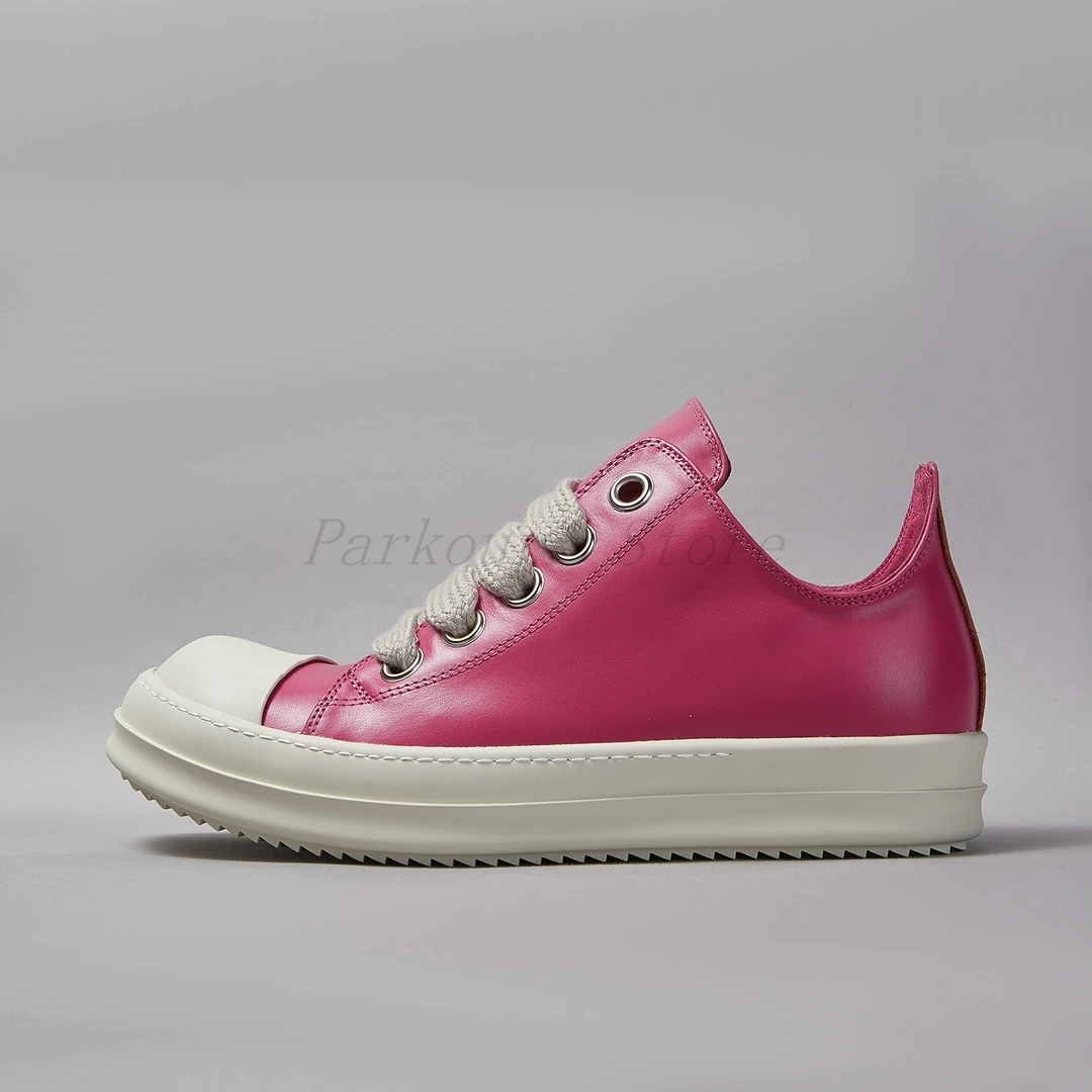

Bright Pink Cowhide Coarse Shoelaces Big Chicken Eyes Low Cut Casual Shoes Boots High-Quality Sports Men's Women's Fashion