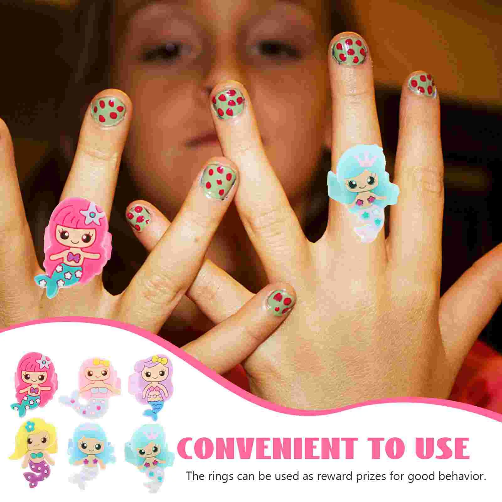 24 Pcs Mermaid Ring Rings for Kids Little Girl Jewelry Colorful Toddler Toys Girls