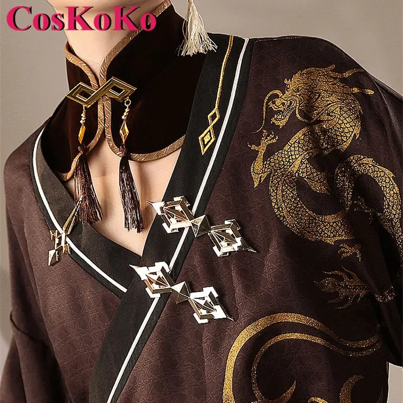 CosKoKo Zhongli Cosplay Anime Game Genshin Impact Costume Handsome Retro Style Uniform Men Halloween Party Role Play Clothing