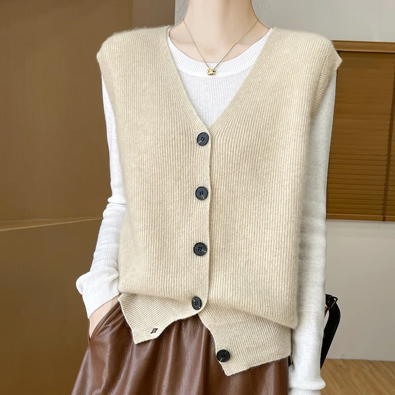 Manufacturers Strictly Choose Wool Solid Color Sleeveless Cardigan Vest 2024 Autumn and Winter New Lazy Wind Wai