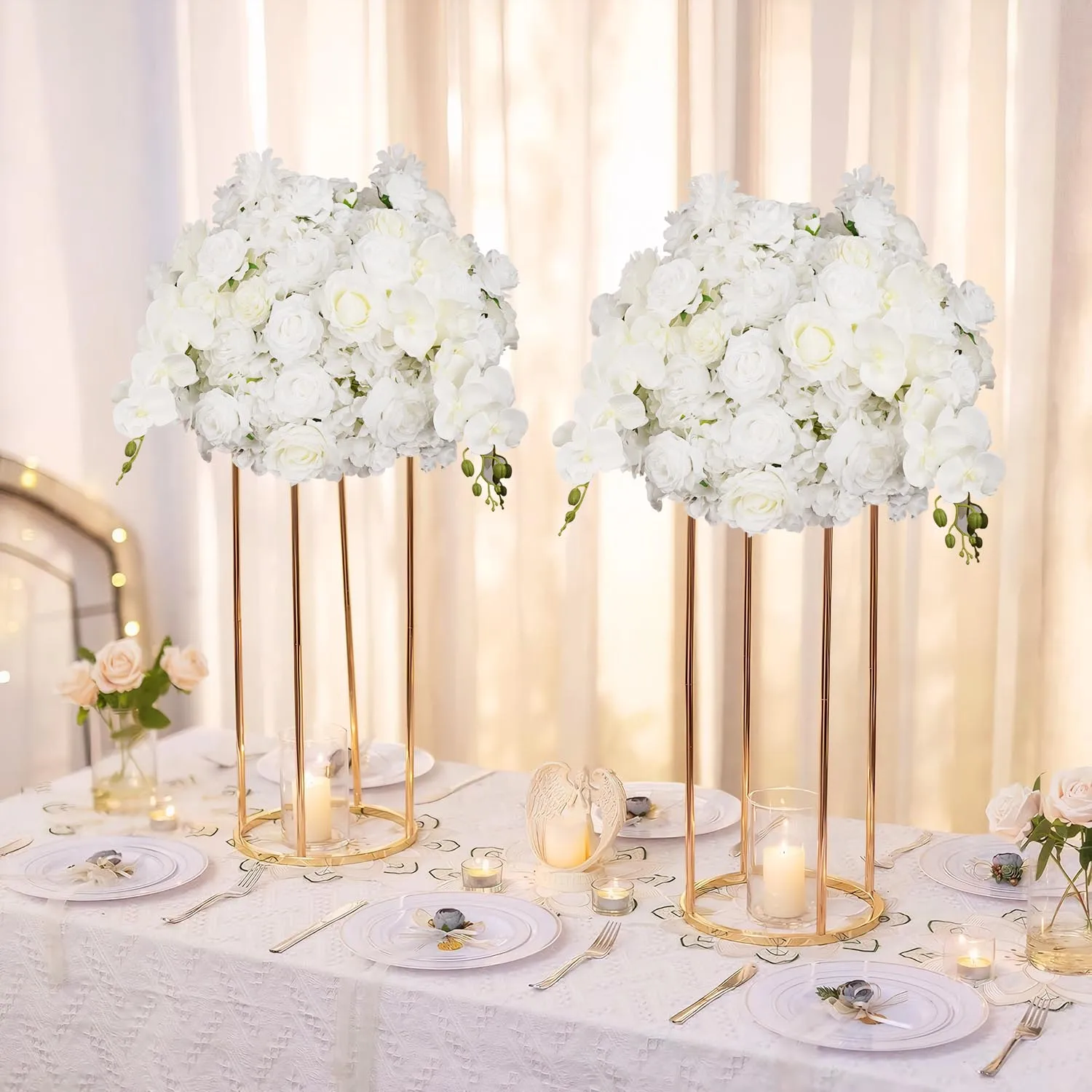 Uflower 50cm White Rose Hydrangea Table Centerpiece Floral Ball Wedding Table Deor Flower Arrangement Party Stage Props Display