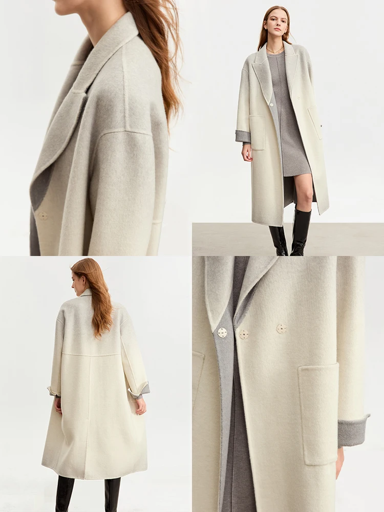 AMII Woolen Coat for Women 2023 Winter New Double-sided Female Gradient Long Korean Version Straight Blends Trendy Lady 12344068