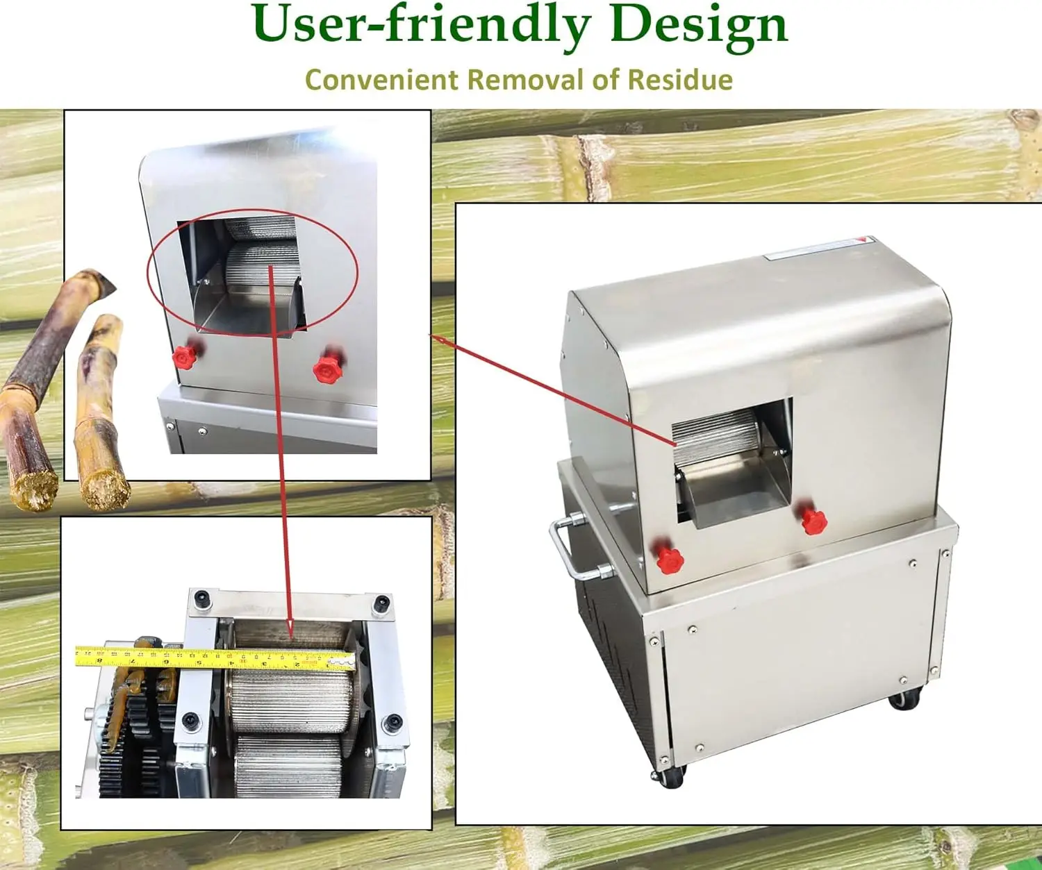 عصارة قصب السكر الكهربائية 24 فولت تيار مستمر/110 فولت تيار متردد، عصارة عصير من الفولاذ المقاوم للصدأ ذات 3 أسطوانات، آلة استخراج قصب السكر للمنزل