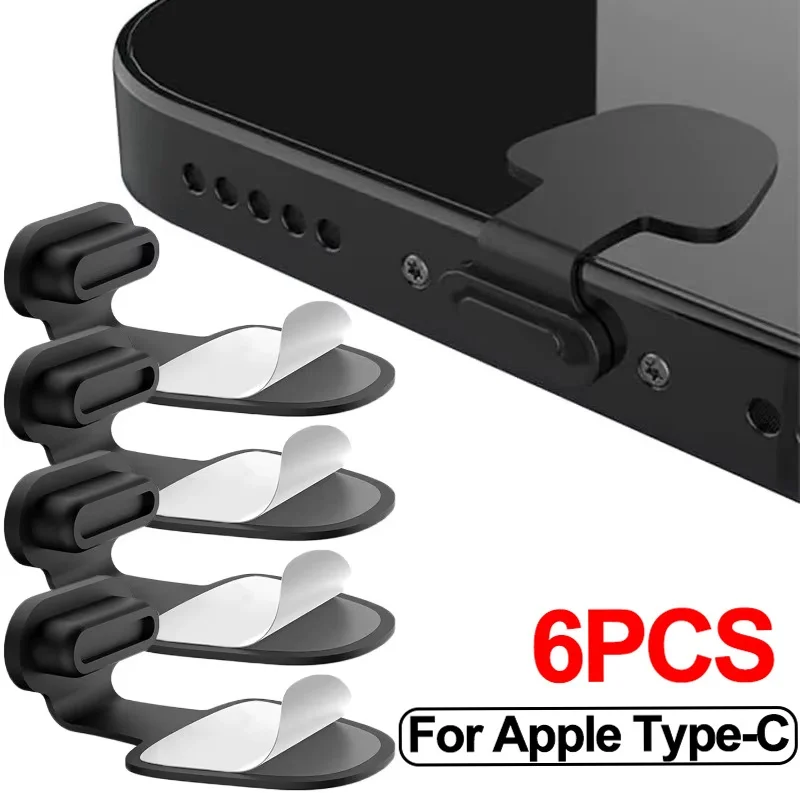 6 uds USB C tapones antipolvo antipérdida tipo C cubierta de puerto de carga para iPhone 17 16 15 Pro Max Plus Xiaomi tapón accesorios de enchufe de polvo