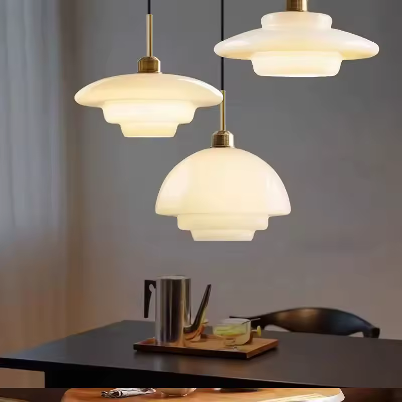 Luminárias Pendentes Decorativas de Vidro Creme Nordic LED E27, Luminárias Modernas para Ilha de Cozinha, Sala de Jantar e Quarto