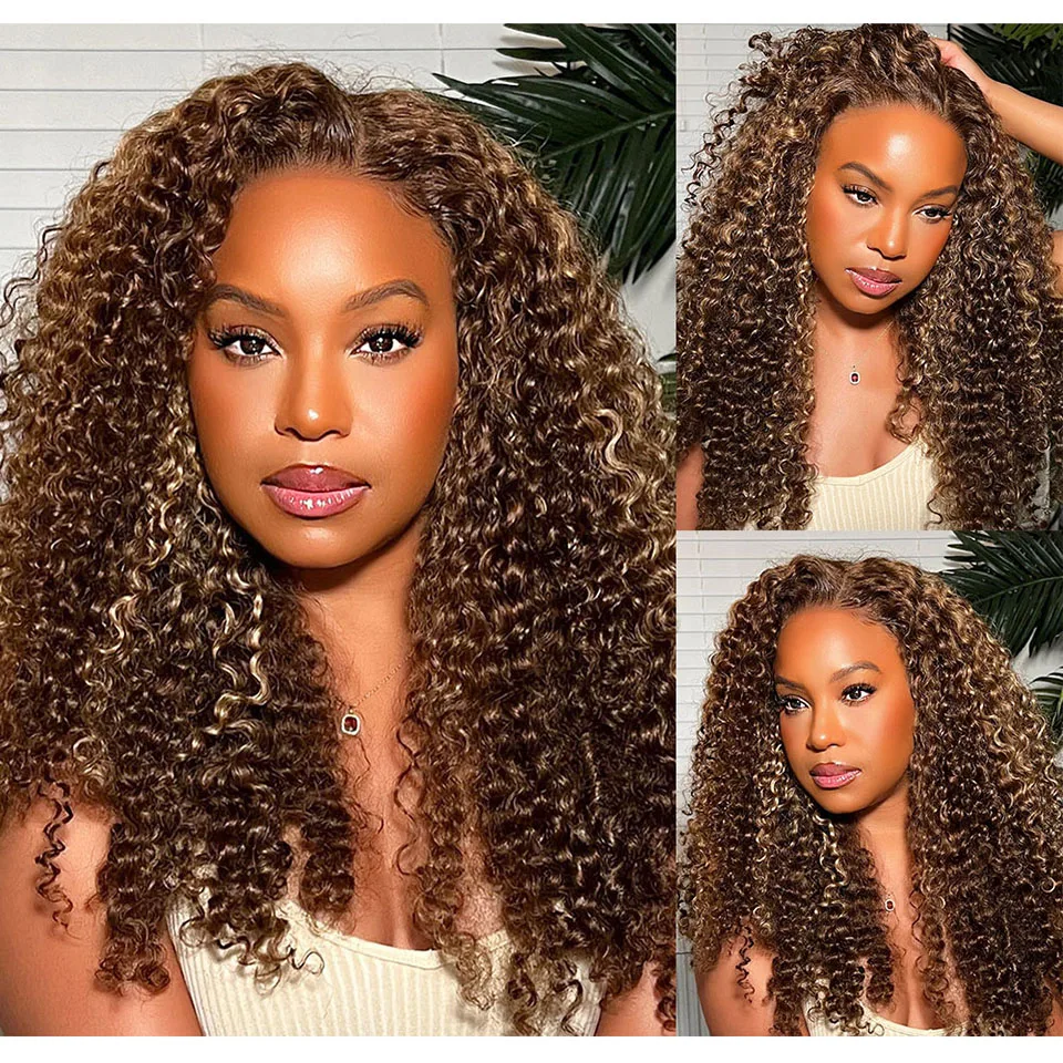 

250% Density Highlight Wig Jerry Curly Human Hair 13X4 Lace Frontal Wigs For Women P4/27 Colored Glueless Indian 4x4 Closure Wig