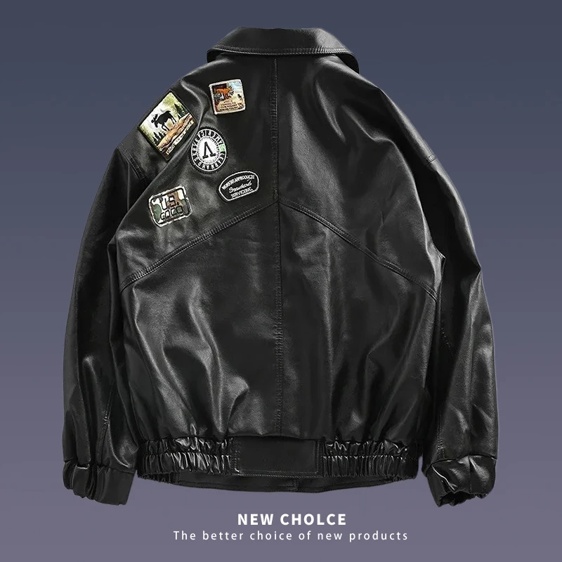 European American street PU leather jacket trend loose fitting motorcycle clothing leather coat for men women pilots couples