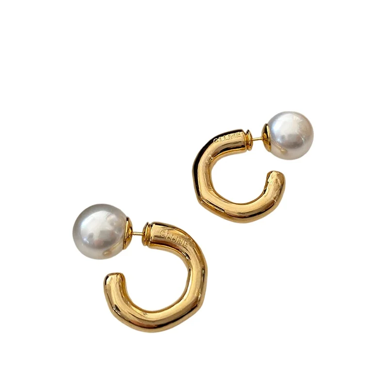 

Серьги-дуги C-образной формы, серьги-гвоздики с жемчугом, легкая роскошь, элитный дизайн, нишевый дизайн, серьги в европейском и американском стиле.