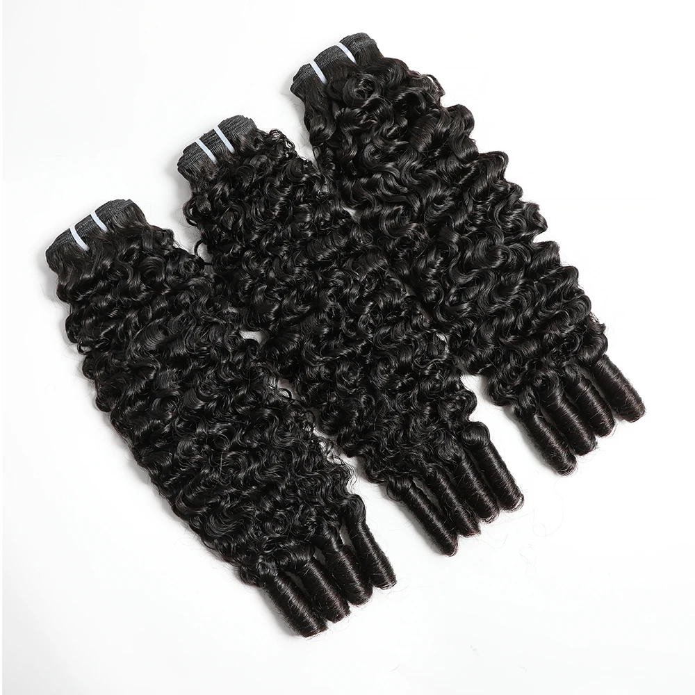 Alibele Human Hair Bundles Hair Extensions Burmese Curly Hair Bundles 12A Grade Remy Hair Weave Bundles Natural Black Wholesale