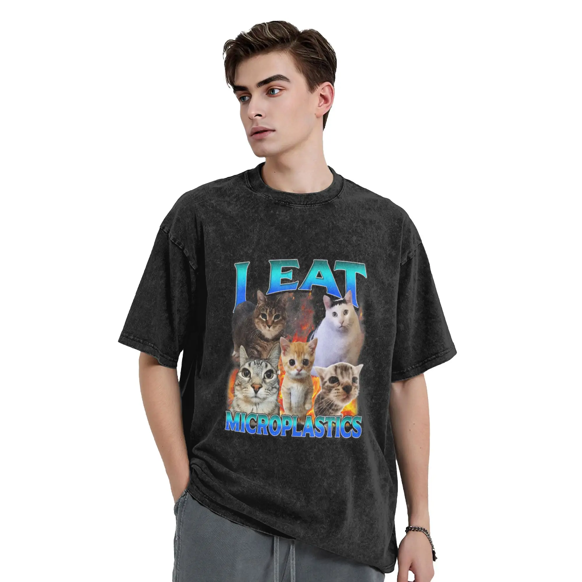 I Eat Microplastics Funny Cat Meme Chaos Classic Trendy A Vintage Oversized Cotton Unisex T-Shirts