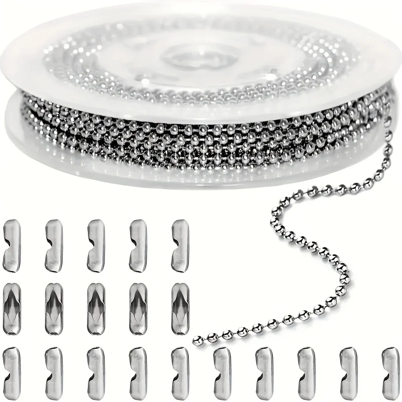

1 roll ball bead chain 2.4mm silver stainless steel ball chain belt 20 pieces connector jewelry production supplies