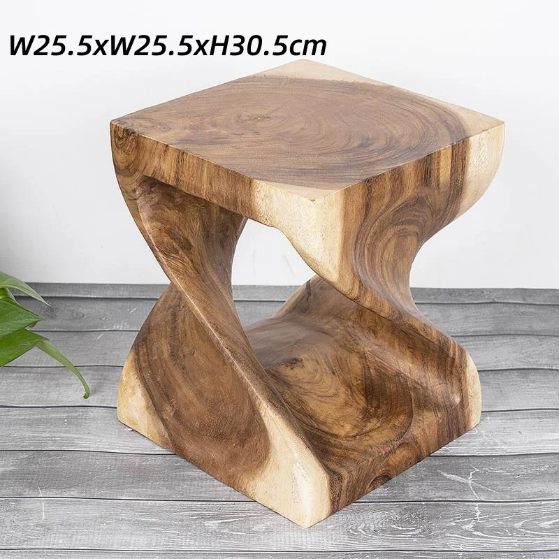 Wood Twist Square Table Floor Stand para sala de estar, móveis de sotaque, fezes asiáticas e orientais, decoração de interiores