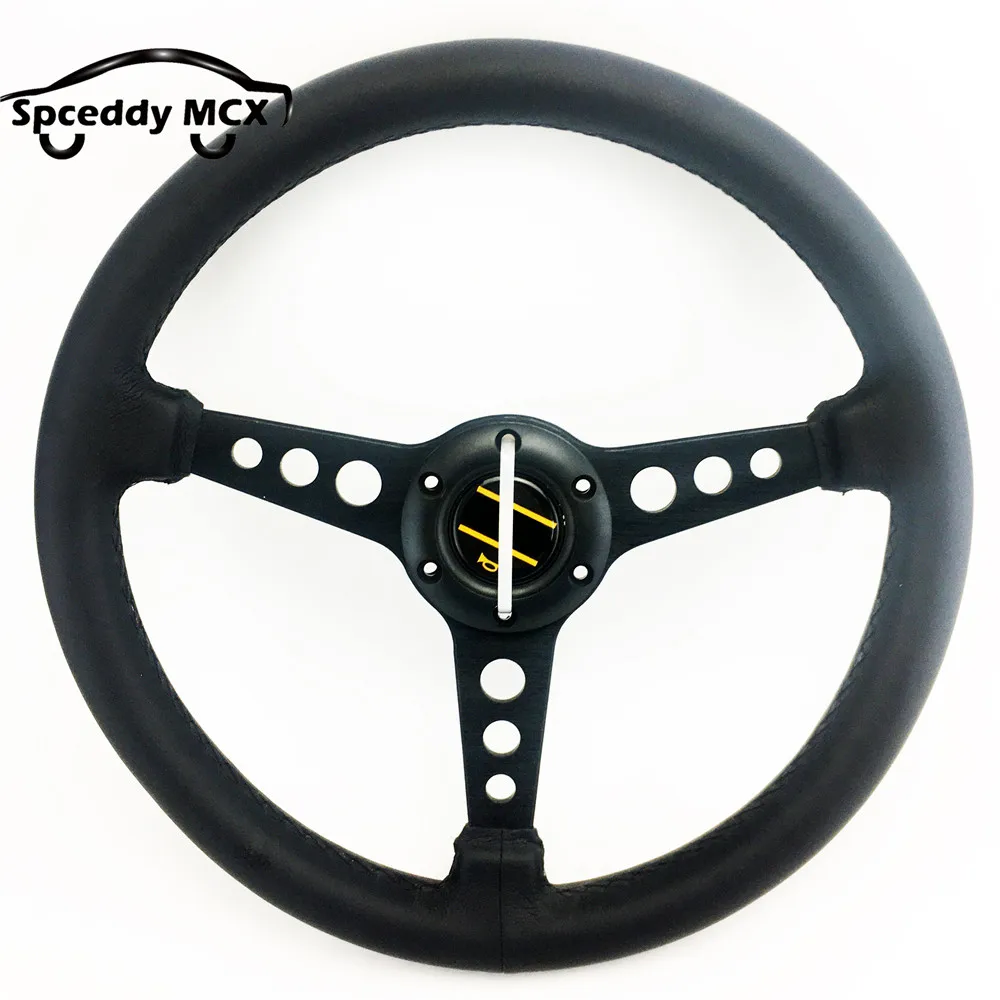 OM 14inch 350mm Car Motorsport Universal JDM Car Steering Wheel Real Leather Steering Wheel Flat 70mm 6 holes