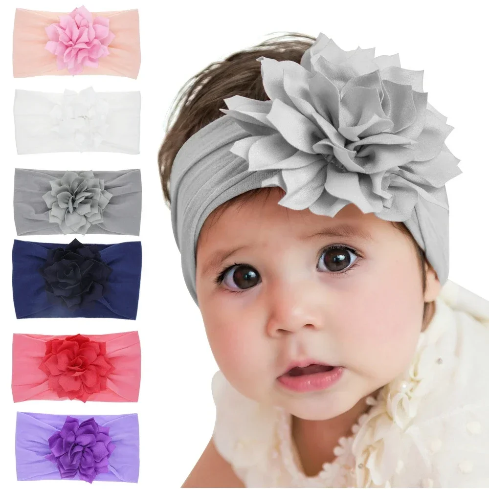 1PCS Baby Girls Lotus Flower Hairband Elastic Wide Nylon Ear Warm Newborn Toddler Headbands Photography Props Hair Accessories