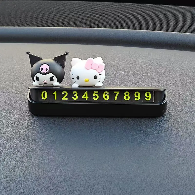 Hello Kitty Parking Sign Sanrio Kuromi Cartoon Car Temporary Parking Sign Creative Number Plate Kawaii In-Car Moving Phone Plate