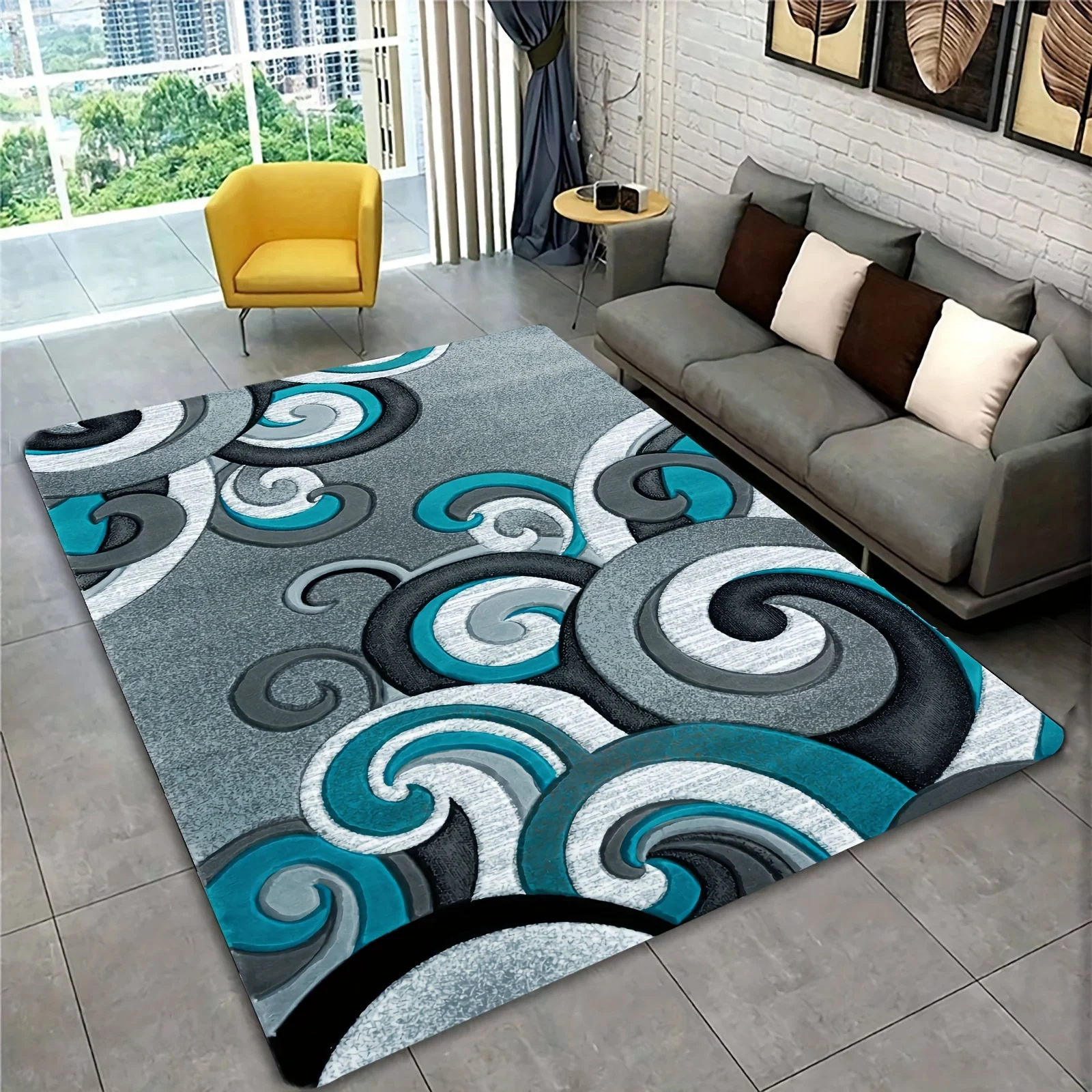 

Non-Slip Swirl Pattern Area Rug for Yoga Room Bedroom Living Room Bathroom - Modern Washable Home Decor in Blue-Grey