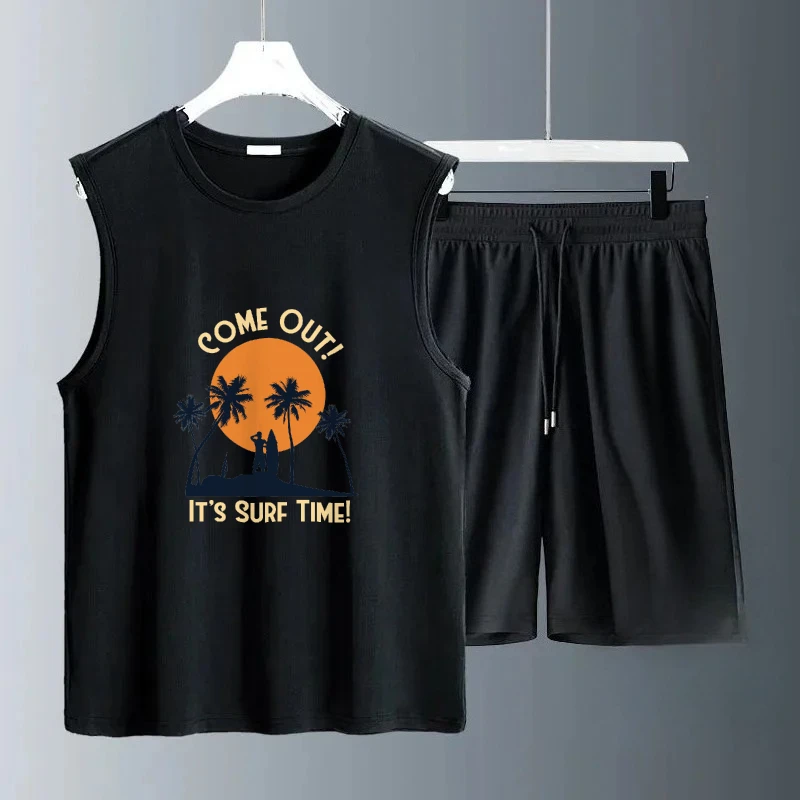 

2025 Men's Breathable Sleeveless Halloween style beach prints Summer Set Trendy Casual Wear for Gym suit men's sports clothing