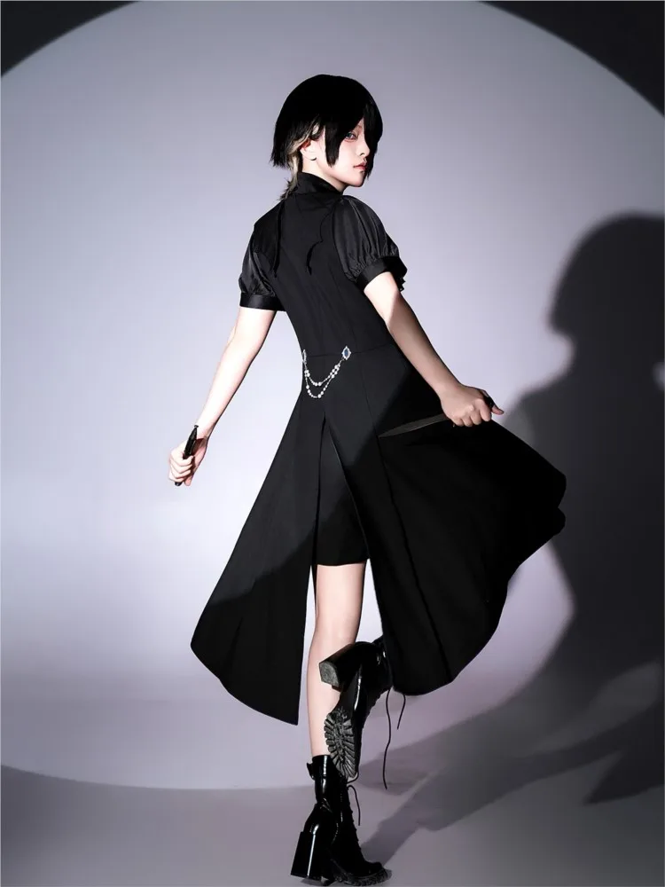Dark Gothic style shirt tail-end waistcoat shorts set dress