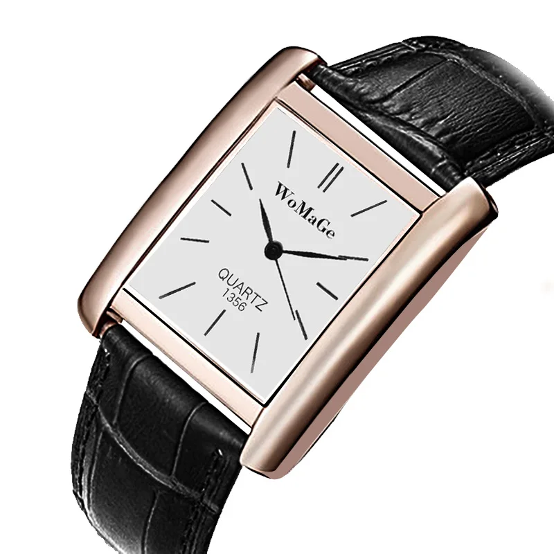 Men's Square Leather Watch, Luxury Quartz Design