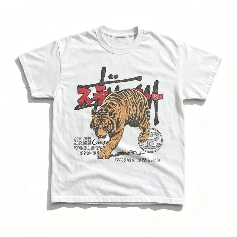Gildan Men's and Women's T-shirt, Vintage Tiger Worldwide Graphic Tee, Y2k Insect Unisex Graphic Tees Gothic Grunge Emo Scene Amity Affliction Style Clothes Menswear Womenswear Streetwear