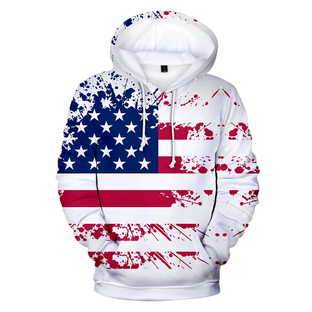 Fashion American National Flag Pattern Clothes Stars and Stripes Pullover Hoodies Women/Men Sweatshirt Long Sleeve Hooded Coat