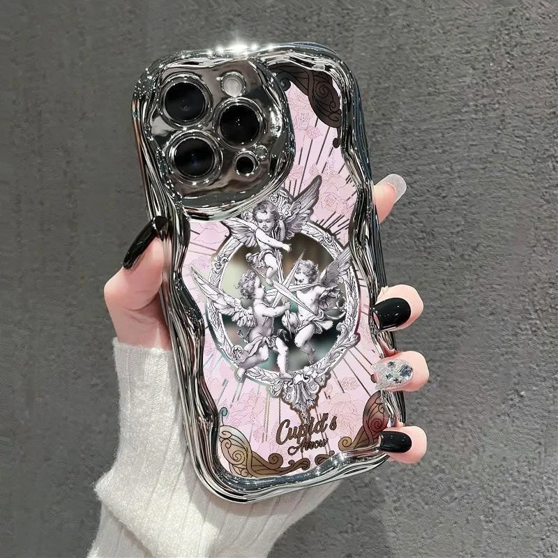 Luxus Silber Amor Engel Beschichtung Soft Case Schutz für iPhone 16 15 13 12 11 14 Pro Max XS XR 7 8 16 Plus X SE Coque