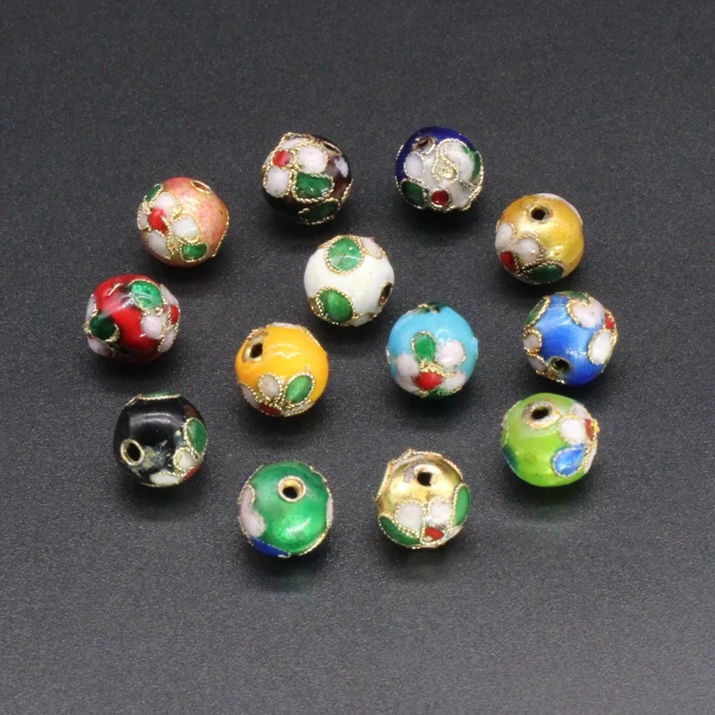 

10pcs/Lot Ancient Style Enamel Charm Copper Beads 6/8/10/12/14mm Handmade Cloisonne Flower Spacers DIY Jewelry Accessories