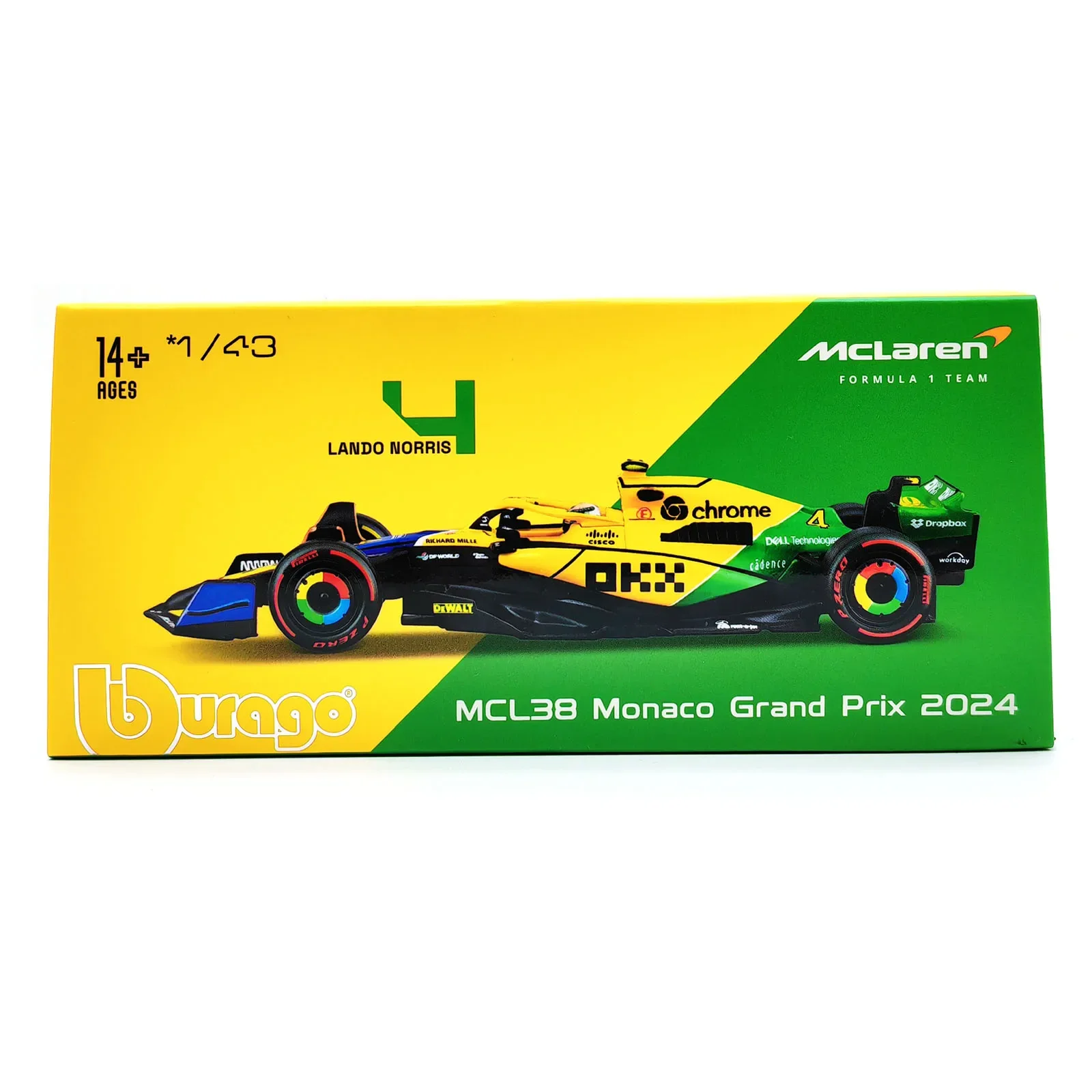 Bburago 1:43 2024 F1 Mclaren MCL38 Monaco Grand Prix Alloy Car Miniature Diecast Model #4 Lando Norris #81 Oscar Piastri Toy