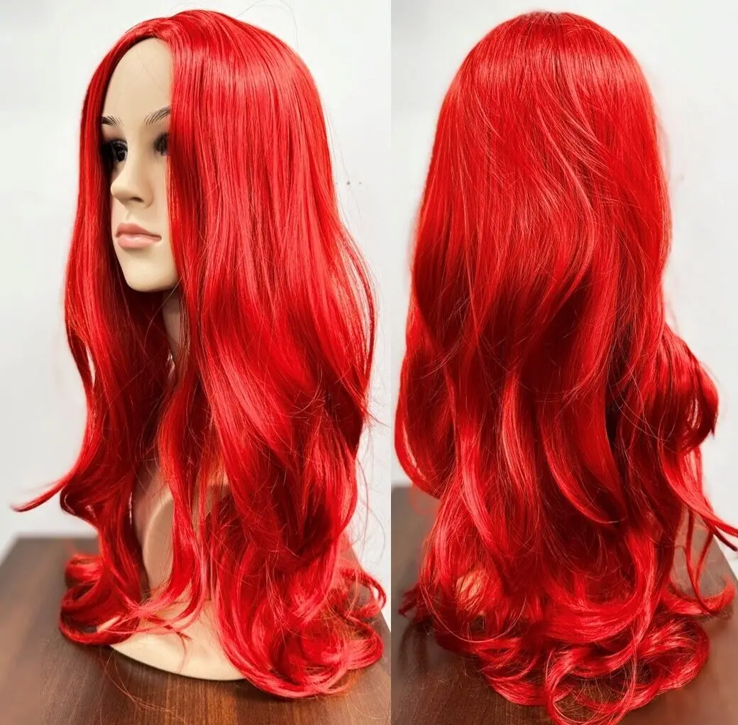 Red Long Wavy Wig Fancy Dress Costume Party Cosplay Heat Resistant Deluxe