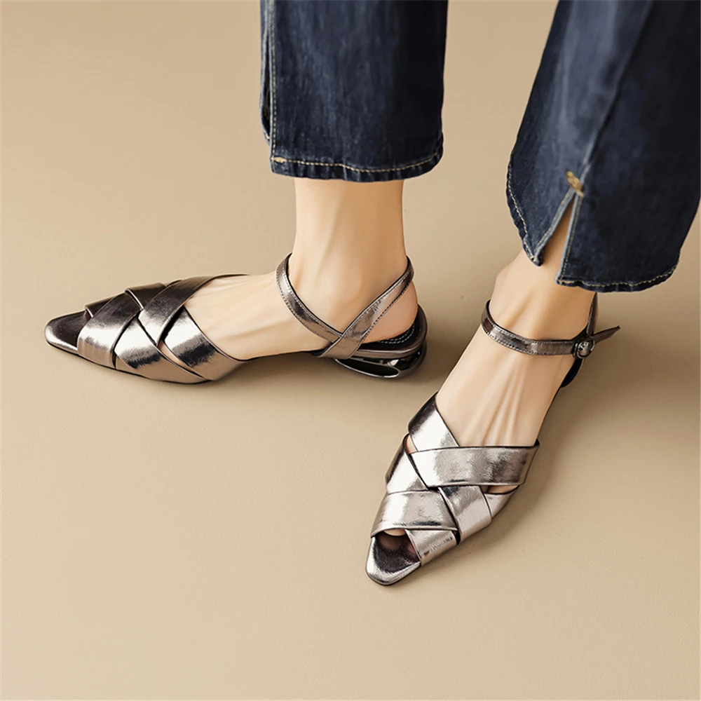 FEDONAS 2024 Women Genuine Leather Sandals High Heels Summer Buckles Gold Sliver Party Wedding Shoes Woman Prom Pumps