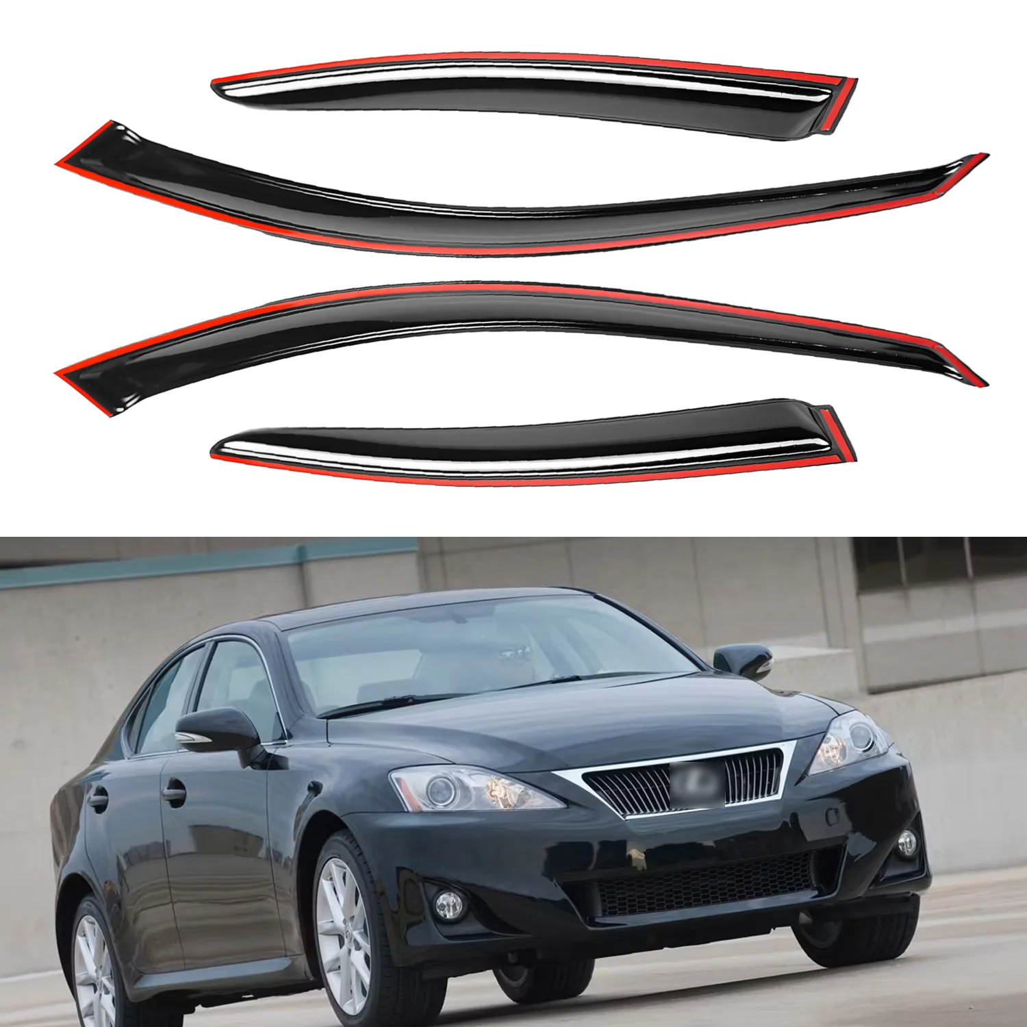 

For Lexus IS250 IS350 IS-F 4-Door Sedan 2006-2013 Tinted Wind Deflectors 4pcs Set No Rain Channels 1.5MM Thick Boxed