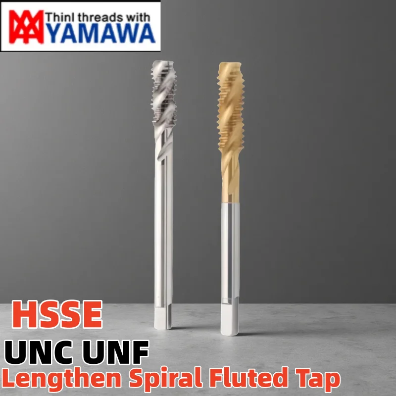 1PCS YAMAWA HSSE Lengthen 100MM American Spiral Fluted Tap TIN-Coating UNF UNC 0-80 2-56 4-40 8-32 1/4 5/16 Screw Thread Taps