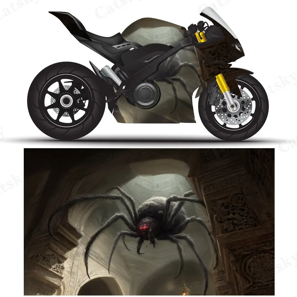 Dark Spider Horror Motorcycle Film Stickers, Durable PVC Adhesive Decals for Motorcycle Customization, Weather-Resistant Protect