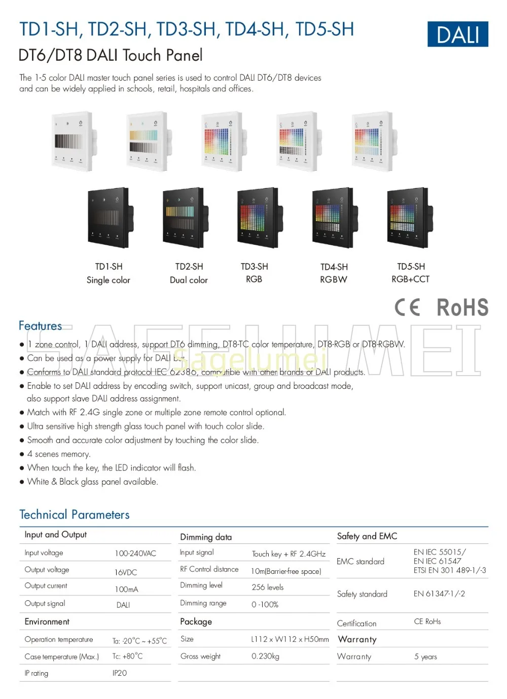 Skydance 1Zone Touch Panel DMX Master Panel TD1-SH TD2-SH TD3-SH TD4-SH TD5-SH For Single Color Dual White RGB RGBW RGBCCT Strip
