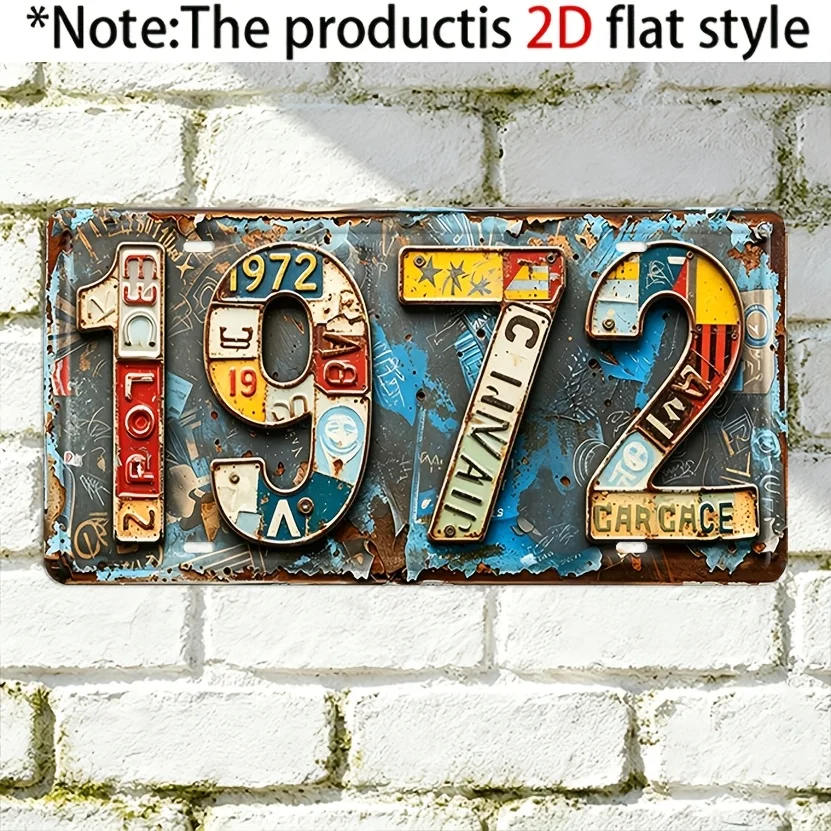 2D Flat, [2D Flat] 2D Plane - Only for Decoration. 1972 Vintage Patchwork Old-fashioned Digital Metal Outdoor Decoration Sign