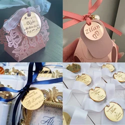 20/50/100Pcs Logo Personnalisé Bébé Noms Baptême Anniversaire Acrylique Étiquettes Rondes Décorations De Table De Mariage Fête Cadeau Personnalisé Étiquettes