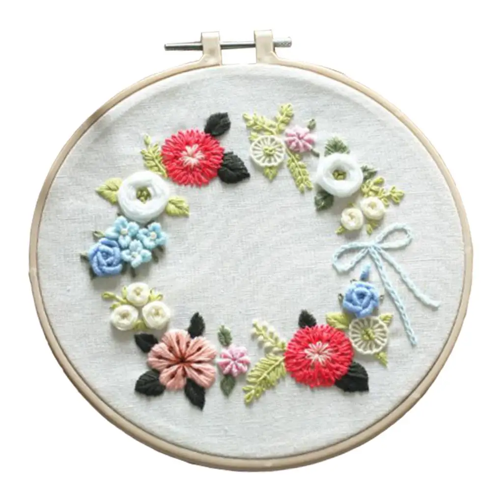 Flower Hand Embroidery Sampler Kits Beginner Cross Stitch Set DIY Needle Arts and Crafts with Hoop for Home Wall Ornament