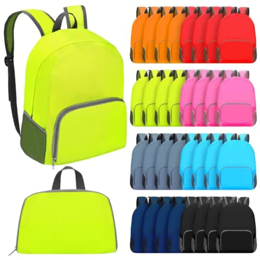 

48 Pcs 17 Inch Foldable Backpacks in Bulk Classic Back Packs Colorful Book Bags Lightweight Basic Bookbags Wholesale for Homele
