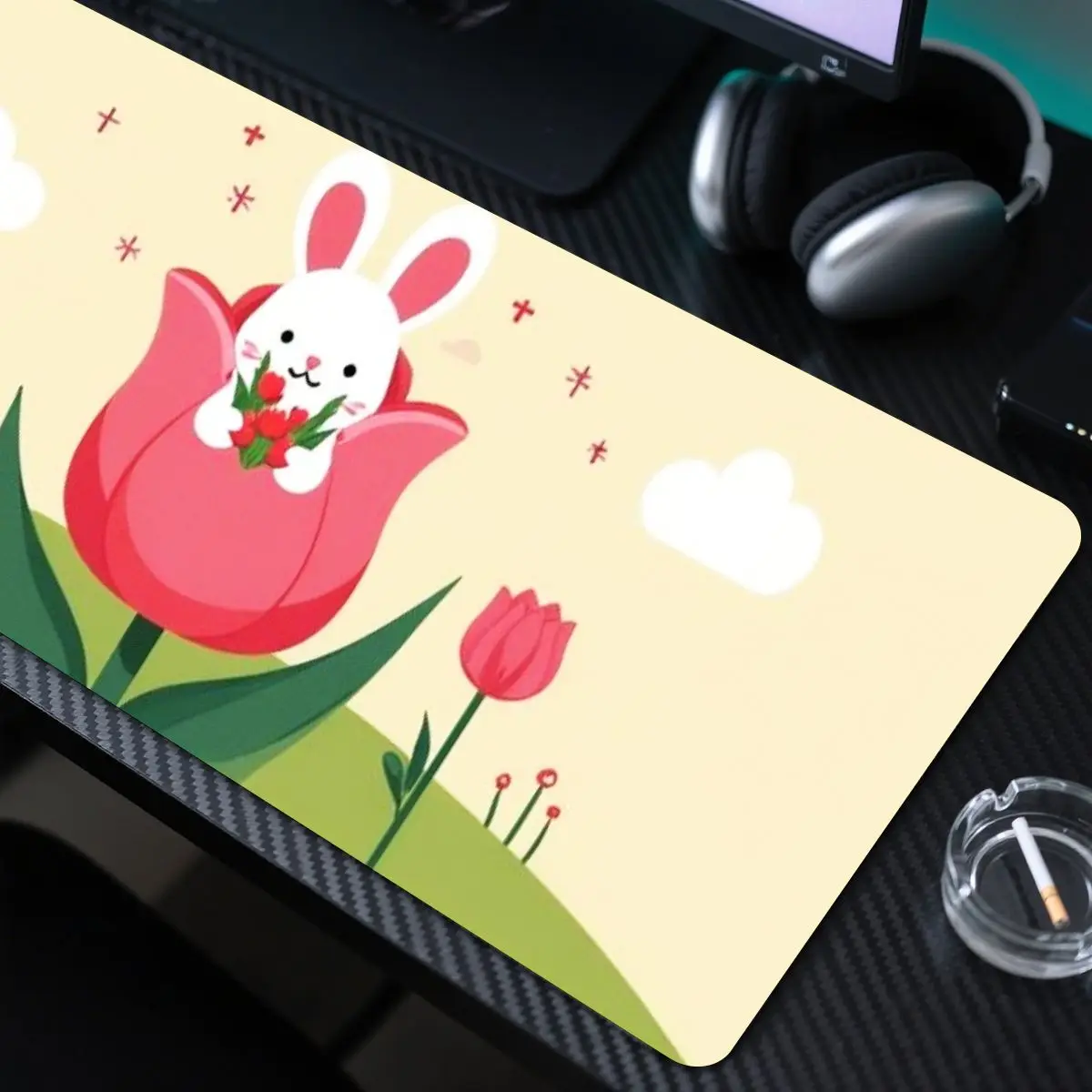 لوحة ماوس ألعاب على شكل أرنب لطيف في لوحة ماوس زهرة، قاعدة مضادة للانزلاق، طباعة عالية الدقة نابضة بالحياة، مثالية لمكتب المنزل أو إعداد الألعاب #3