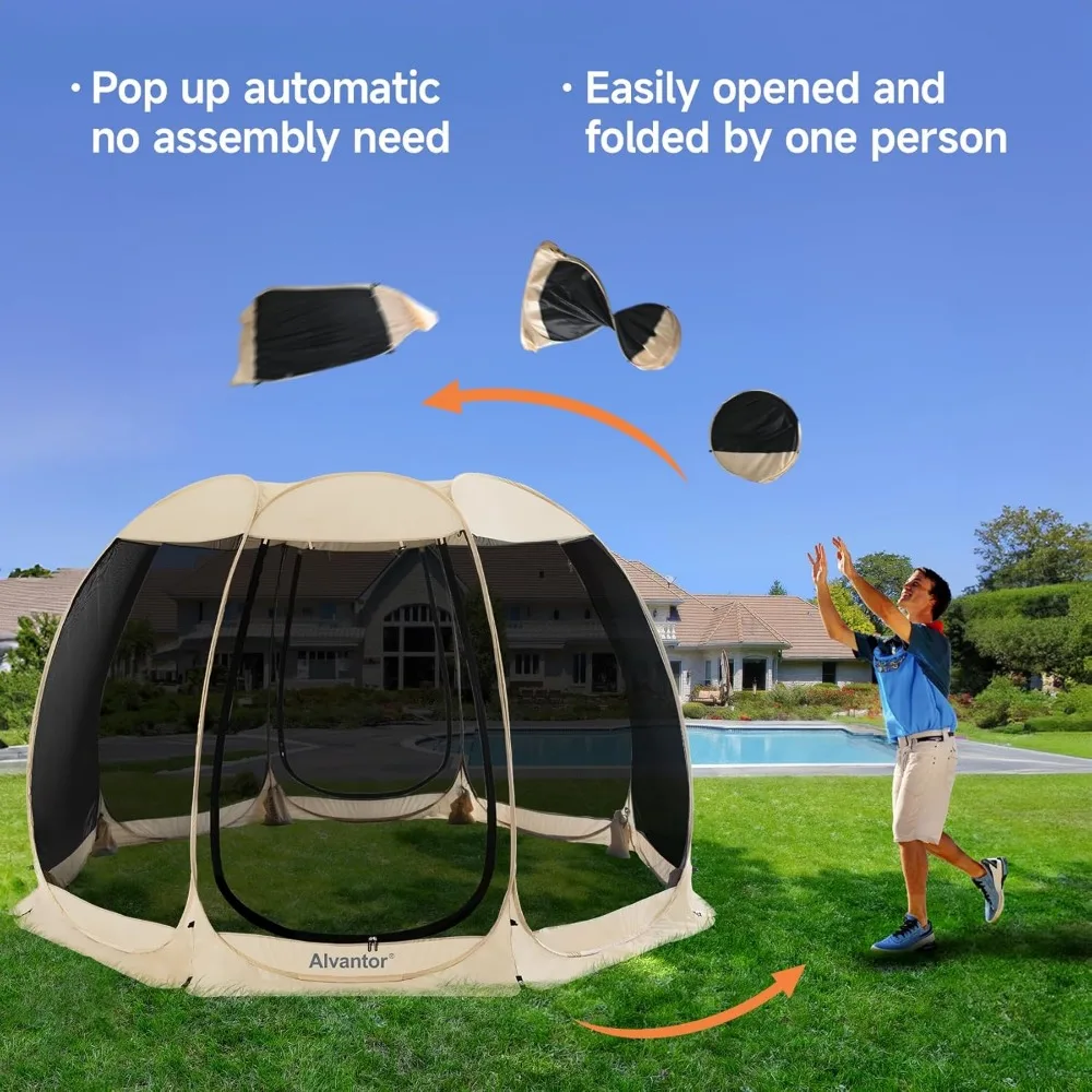 Tenda a baldacchino schermato IGU pop-up per 6 persone con lati in rete antizanzare, riparo solare istantaneo resistente ai raggi UV per giardino, cortile