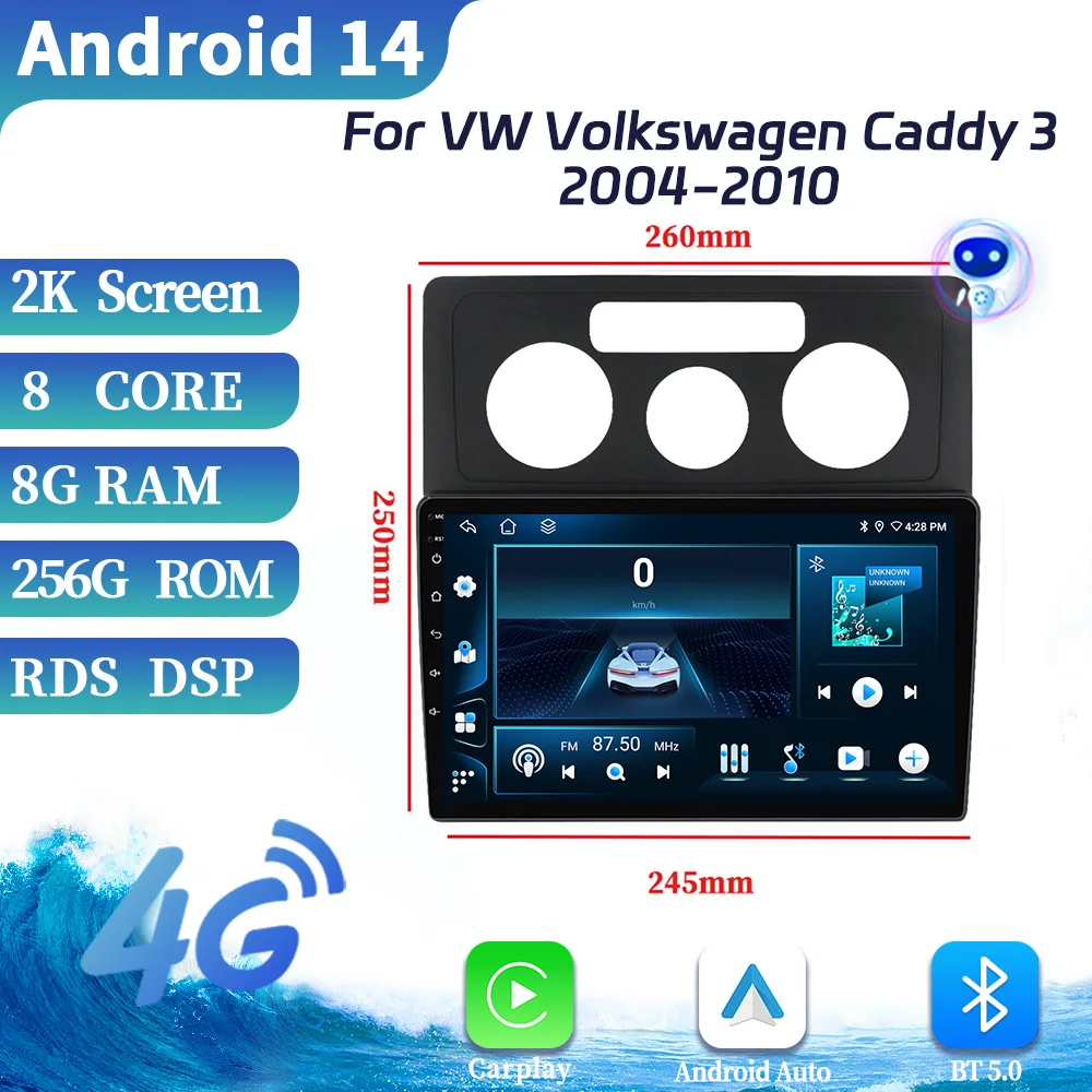 

Android OS DSP Auto BT GPS WiFi For VW Volkswagen Caddy 3 2004-2010 Car Radio Multimedia CarPlay Navigation Touch Screen Stereo