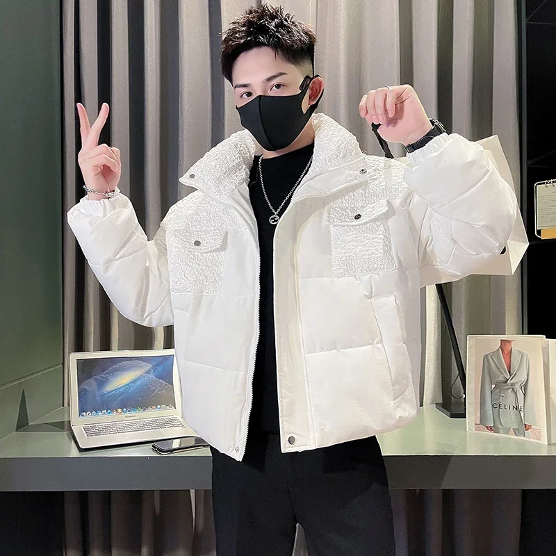 2023 Winter Parkas Men Loose Casual Businessl Windproof Warm Zipper Cotton Coat Korean Stand Collar Puffer Jackets Men Clothing