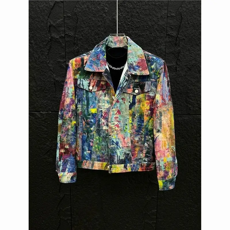 

Spring Autumn Loose Casual Men's Denim Jaet fiti Oil Painting Cusizable Faionable Versatile BuPaiDui Brand