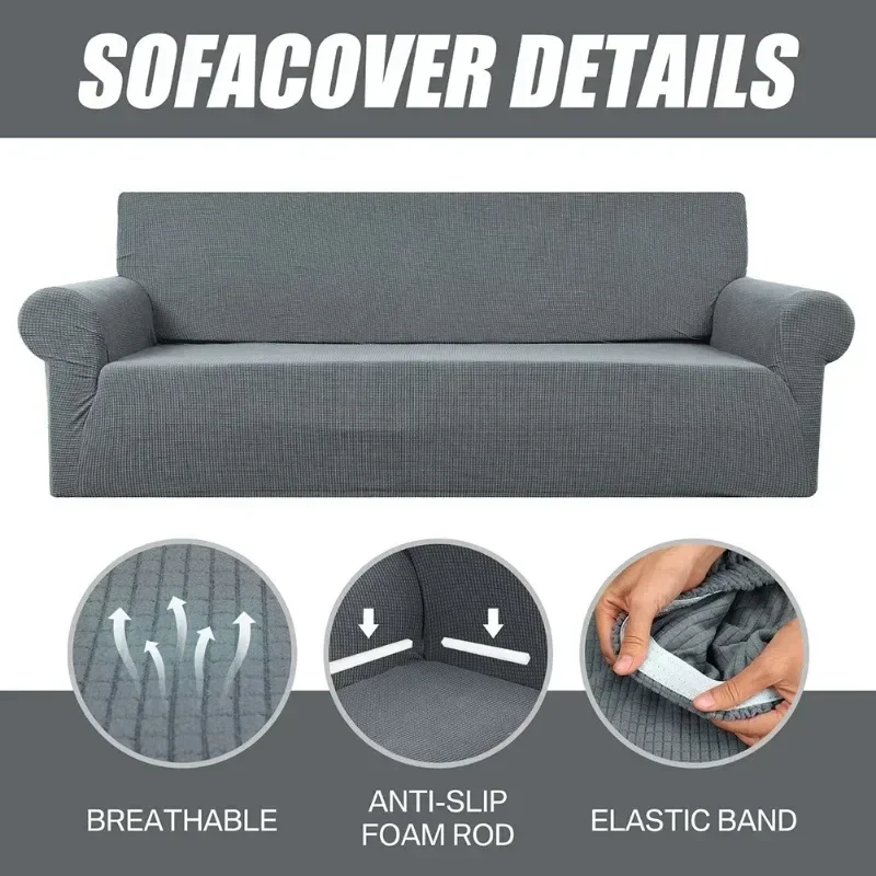 Solid Elastic Adjustable Sofa Cover,Non-slip Jacquard Corn Fleece Slipcover for Living Room Pet Anti-Scratch Dustproof Full Wrap