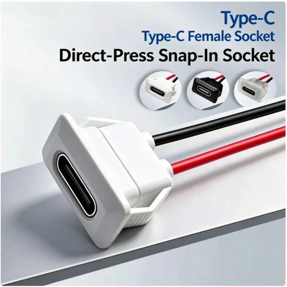 10-1PCS USB Type-C To 2Pin Connector Snap-in Waterproof Socket Charger with Female Socket Speed Jack Charging Port Digital Cable - view 5