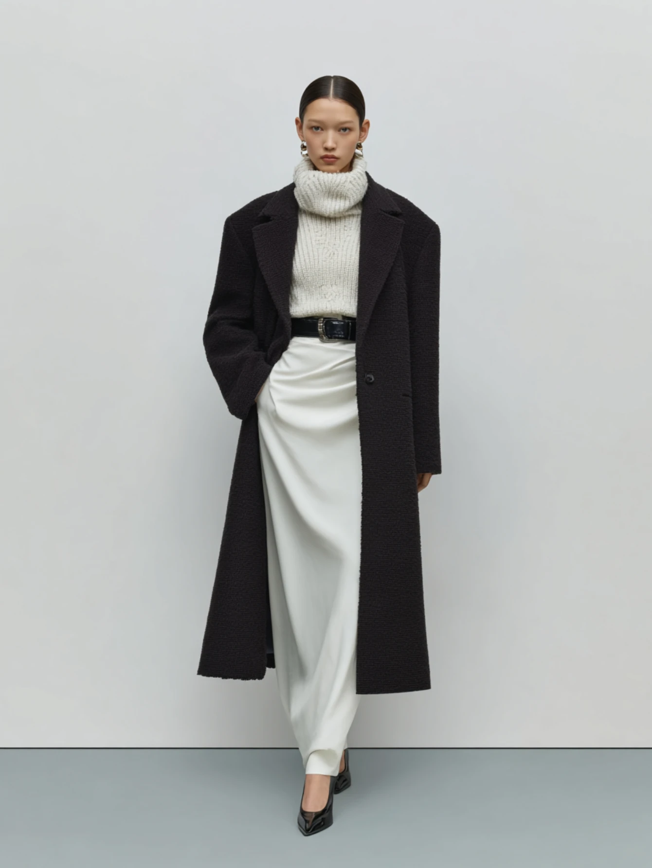 

Mia Muse Select Women's Autumn Winter Coats Basics Korean Solid Color Single Breasted Long Sleeve Lapel Long Office Lady Coats