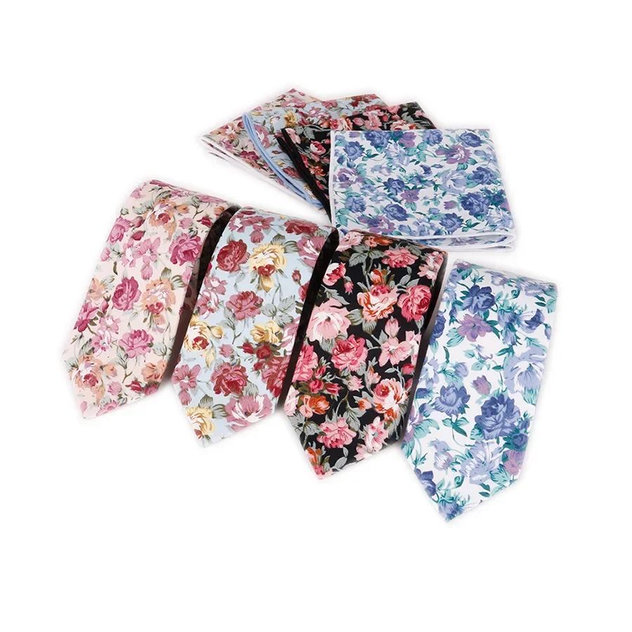 Cotton printed tie with a 5cm narrow floral design in stock, suitable for men and women, business, leisure, wedding, gift trend